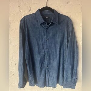 Hugo Boss Blue Casual Button Down Shirt Size L slimfit